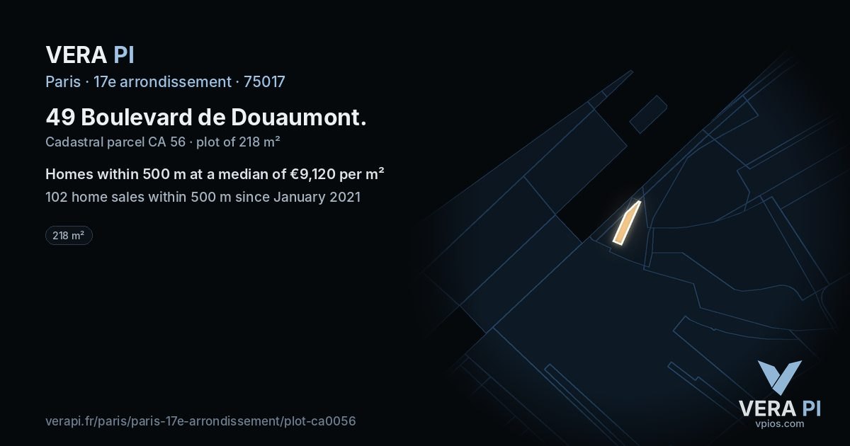 49 Boulevard de Douaumont, 17e arrondissement at night – the plot lit, the parcels around coloured by the prices near them