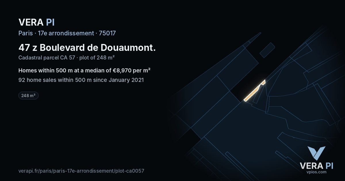47 z Boulevard de Douaumont, 17e arrondissement at night – the plot lit, the parcels around coloured by the prices near them