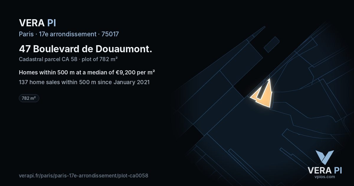 47 Boulevard de Douaumont, 17e arrondissement at night – the plot lit, the parcels around coloured by the prices near them