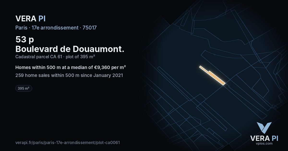 53 p Boulevard de Douaumont, 17e arrondissement at night – the plot lit, the parcels around coloured by the prices near them