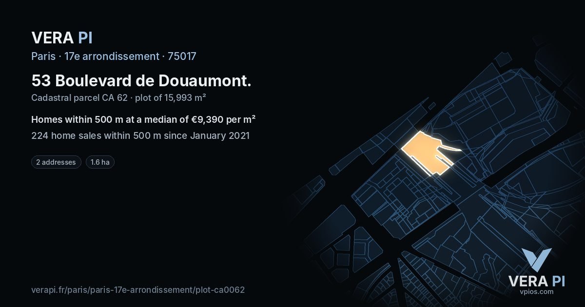 53 Boulevard de Douaumont, 17e arrondissement at night – the plot lit, the parcels around coloured by the prices near them