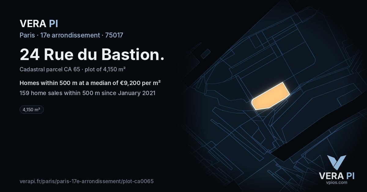 24 Rue du Bastion, 17e arrondissement at night – the plot lit, the parcels around coloured by the prices near them