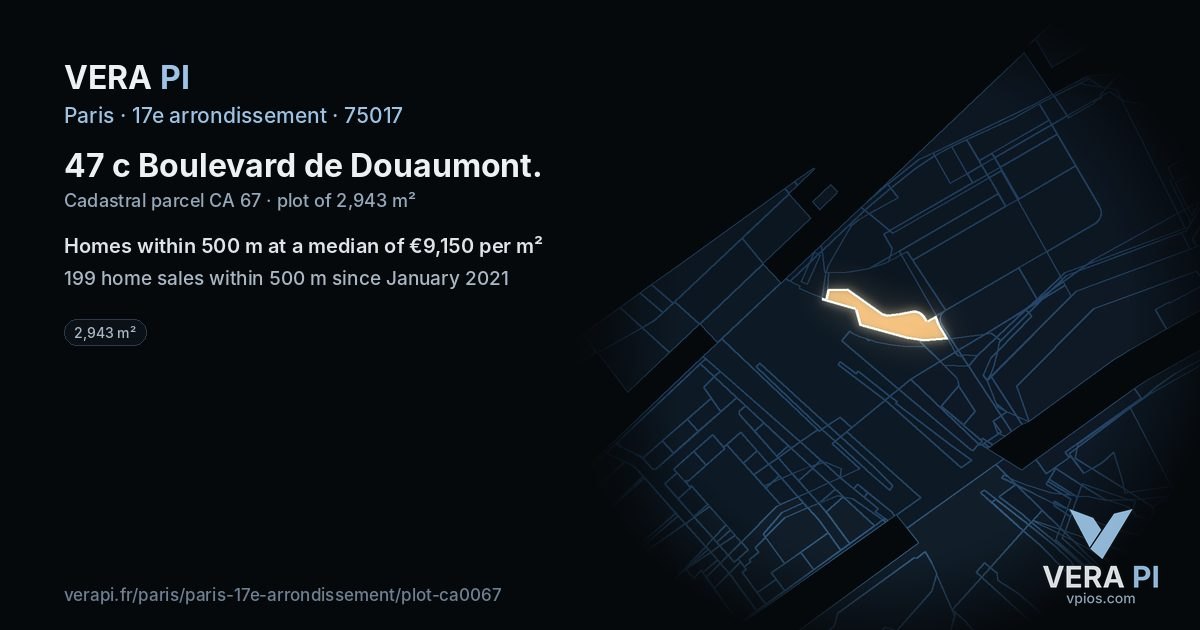 47 c Boulevard de Douaumont, 17e arrondissement at night – the plot lit, the parcels around coloured by the prices near them
