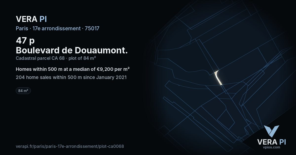 47 p Boulevard de Douaumont, 17e arrondissement at night – the plot lit, the parcels around coloured by the prices near them