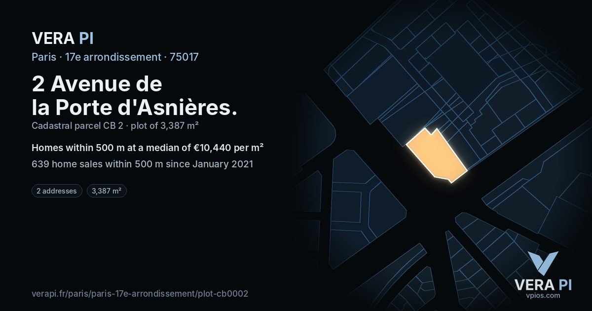2 Avenue de la Porte d'Asnières, 17e arrondissement at night – the plot lit, the parcels around coloured by the prices near them