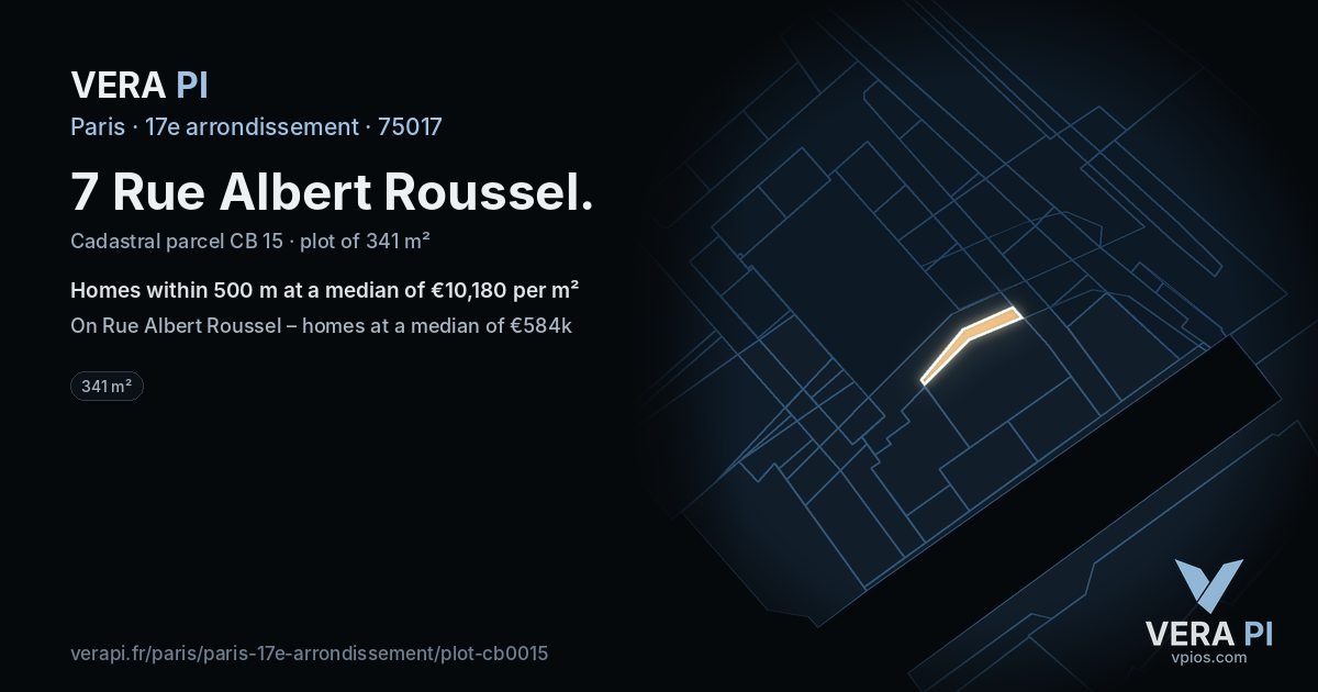 7 Rue Albert Roussel, 17e arrondissement at night – the plot lit, the parcels around coloured by the prices near them