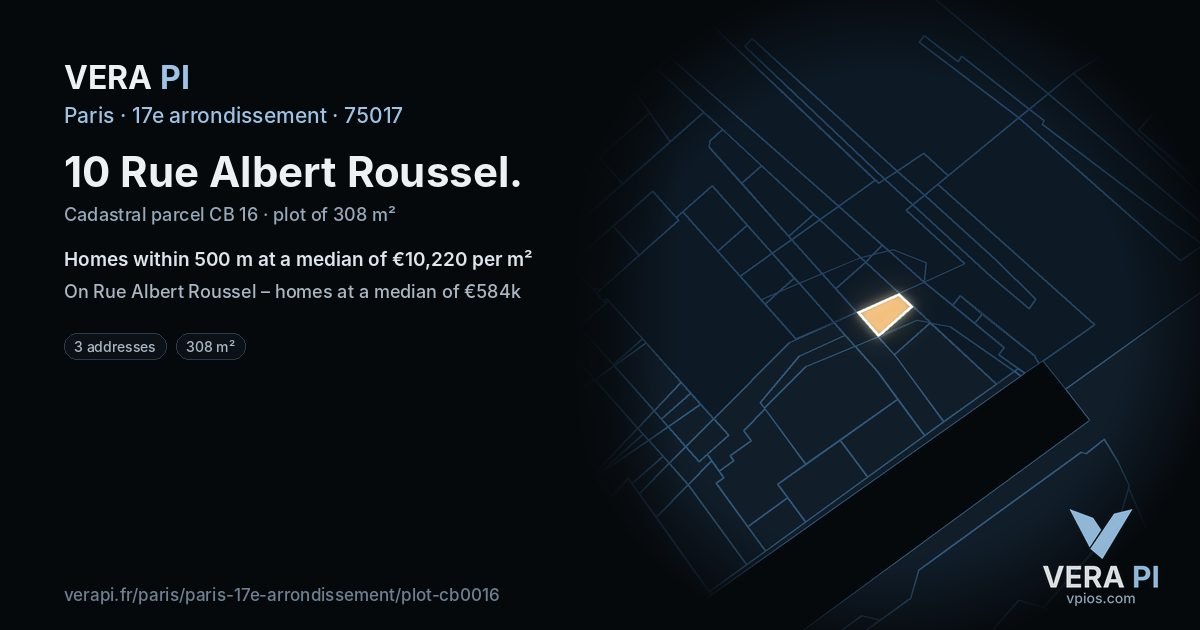 10 Rue Albert Roussel, 17e arrondissement at night – the plot lit, the parcels around coloured by the prices near them