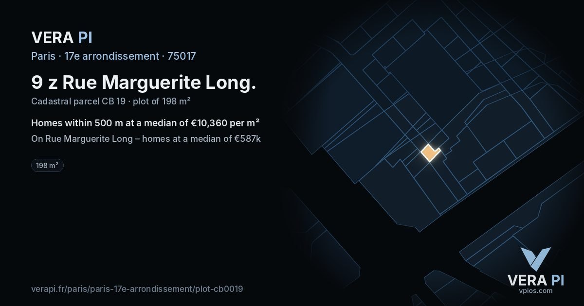 9 z Rue Marguerite Long, 17e arrondissement at night – the plot lit, the parcels around coloured by the prices near them
