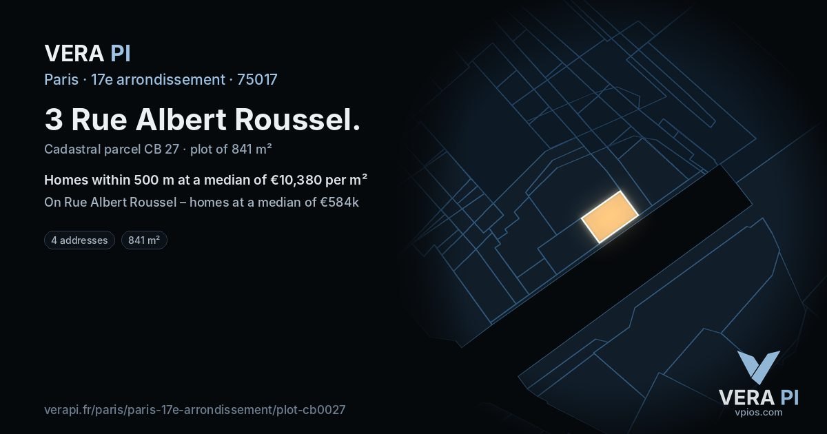 3 Rue Albert Roussel, 17e arrondissement at night – the plot lit, the parcels around coloured by the prices near them