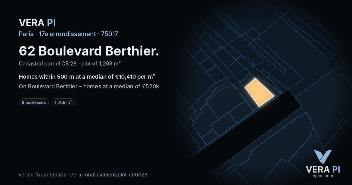 62 Boulevard Berthier, 17e arrondissement at night – the plot lit, the parcels around coloured by the prices near them