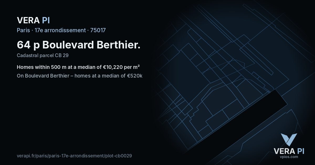 64 p Boulevard Berthier, 17e arrondissement at night – the plot lit, the parcels around coloured by the prices near them