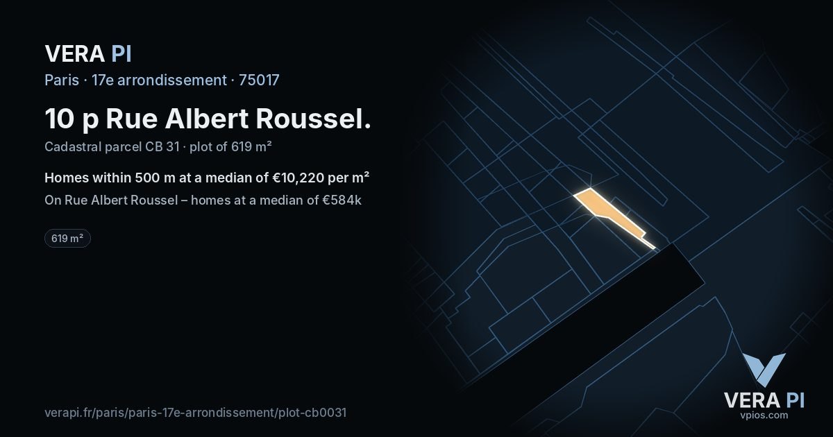 10 p Rue Albert Roussel, 17e arrondissement at night – the plot lit, the parcels around coloured by the prices near them