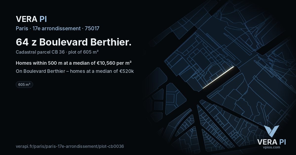 64 z Boulevard Berthier, 17e arrondissement at night – the plot lit, the parcels around coloured by the prices near them