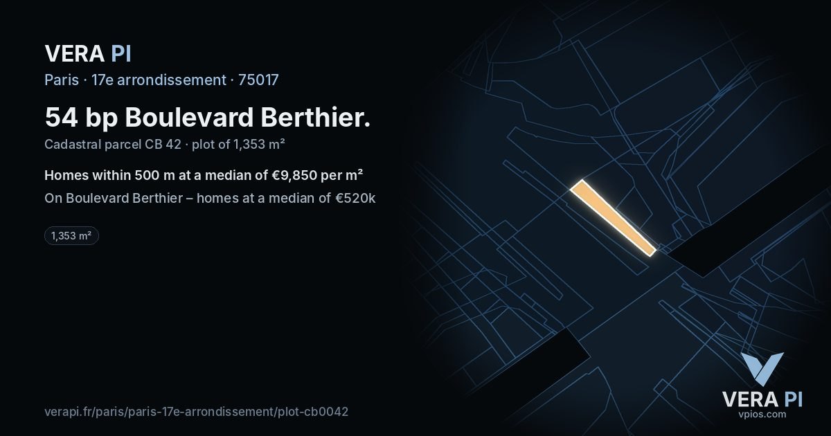 54 bp Boulevard Berthier, 17e arrondissement at night – the plot lit, the parcels around coloured by the prices near them