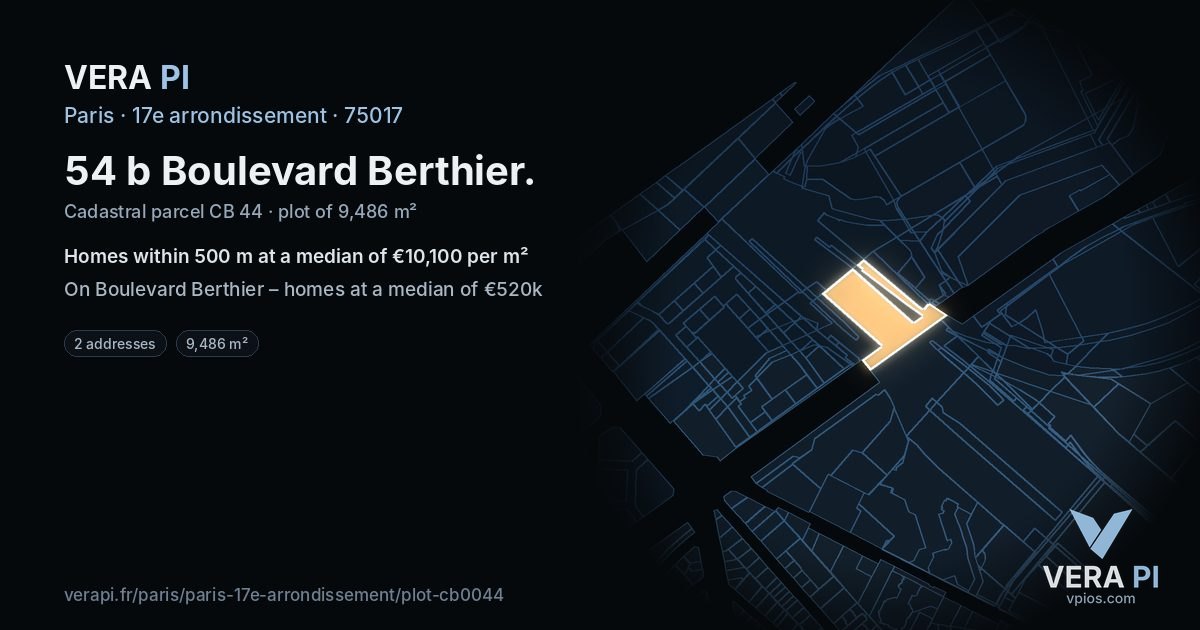 54 b Boulevard Berthier, 17e arrondissement at night – the plot lit, the parcels around coloured by the prices near them