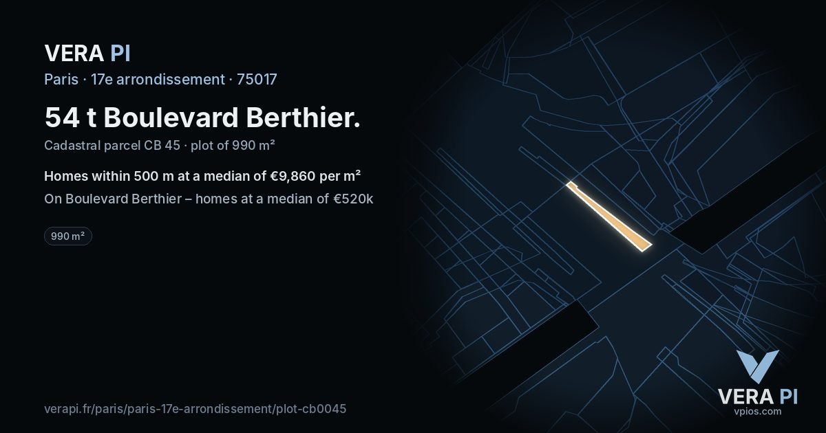 54 t Boulevard Berthier, 17e arrondissement at night – the plot lit, the parcels around coloured by the prices near them
