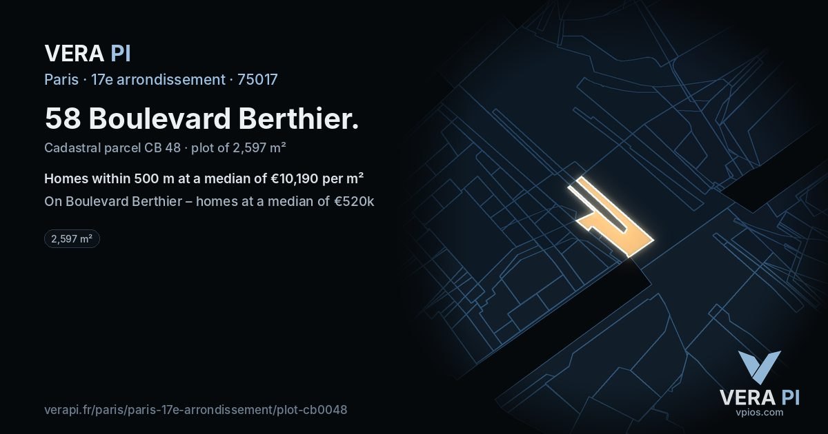 58 Boulevard Berthier, 17e arrondissement at night – the plot lit, the parcels around coloured by the prices near them