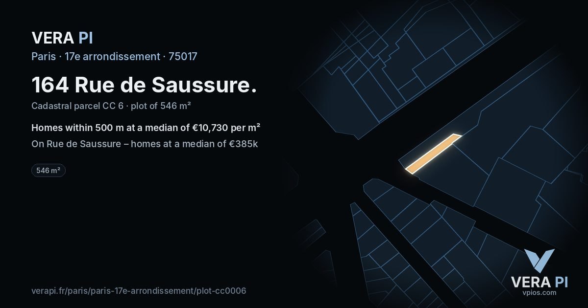 164 Rue de Saussure, 17e arrondissement at night – the plot lit, the parcels around coloured by the prices near them