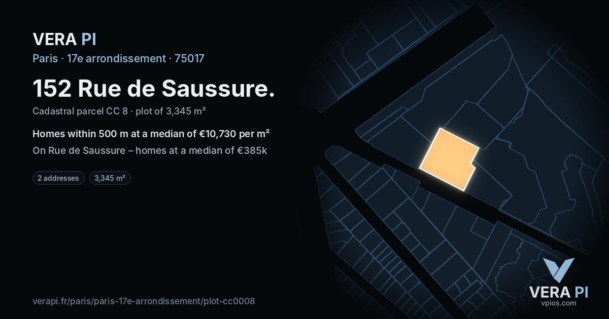 152 Rue de Saussure, 17e arrondissement at night – the plot lit, the parcels around coloured by the prices near them