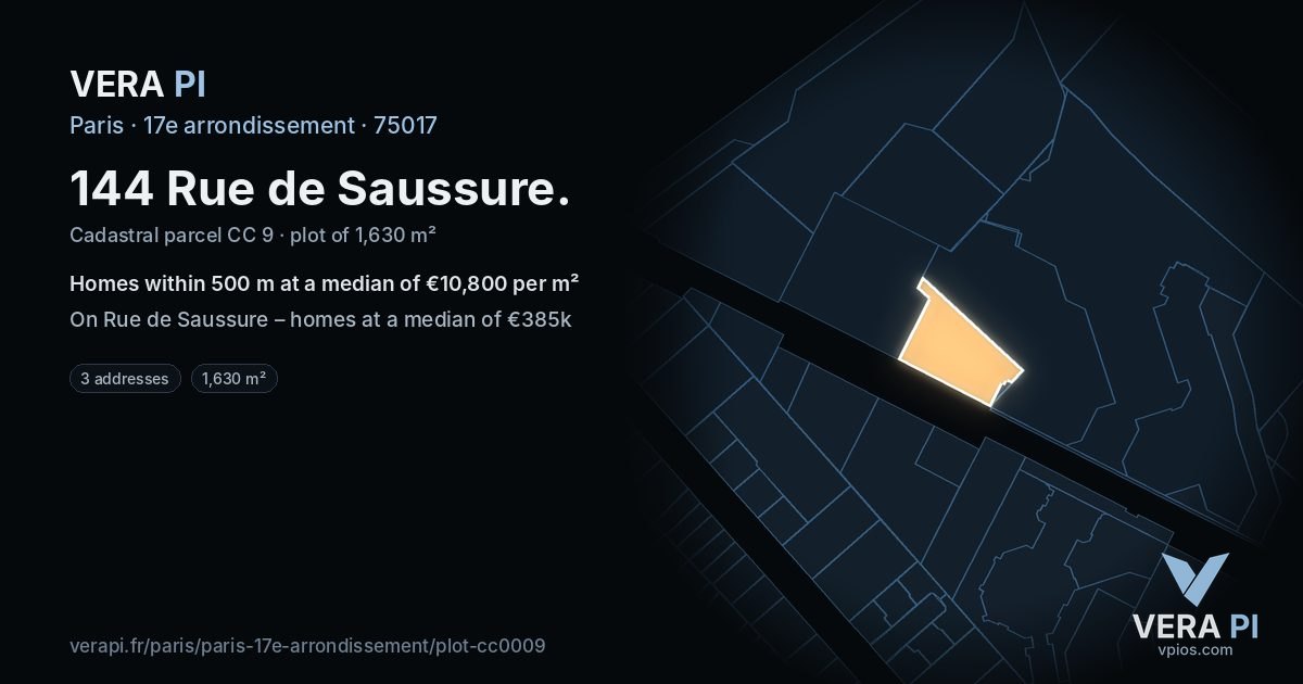 144 Rue de Saussure, 17e arrondissement at night – the plot lit, the parcels around coloured by the prices near them