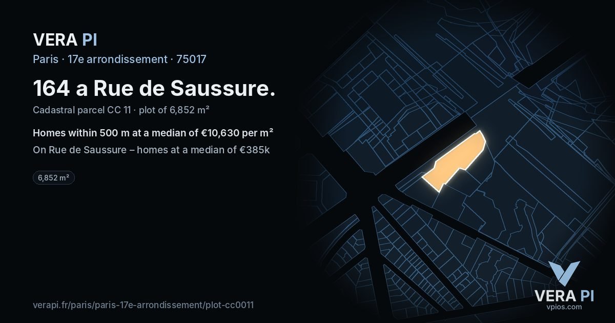 164 a Rue de Saussure, 17e arrondissement at night – the plot lit, the parcels around coloured by the prices near them