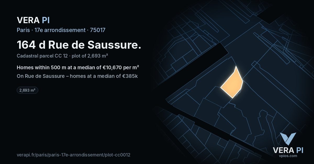 164 d Rue de Saussure, 17e arrondissement at night – the plot lit, the parcels around coloured by the prices near them