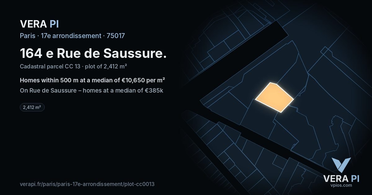164 e Rue de Saussure, 17e arrondissement at night – the plot lit, the parcels around coloured by the prices near them