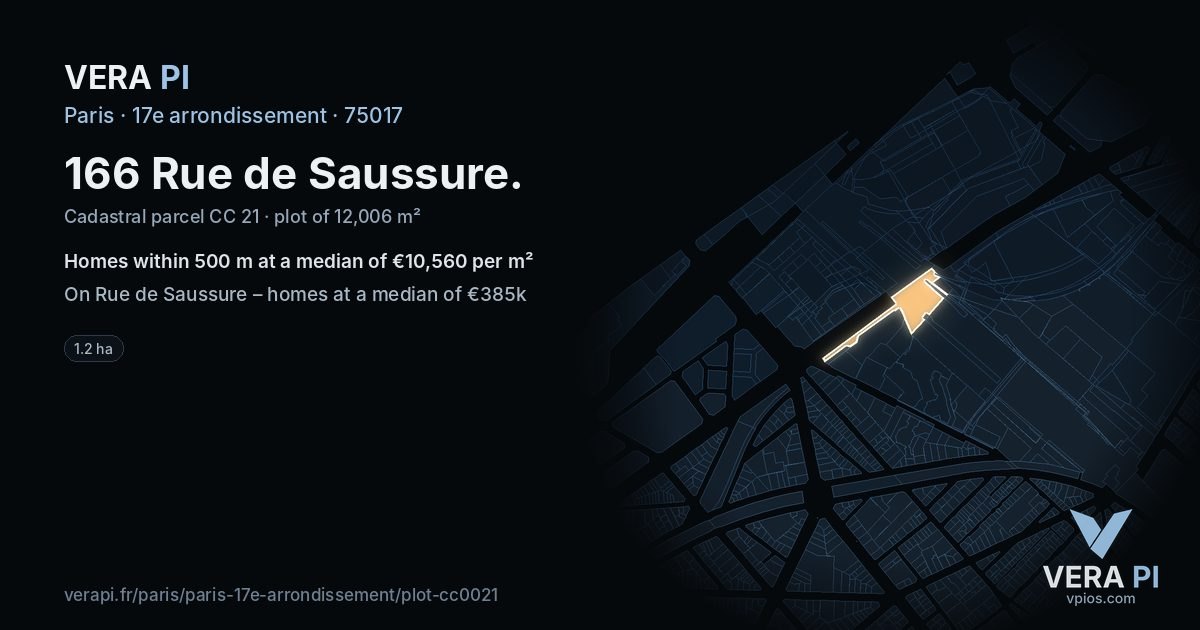 166 Rue de Saussure, 17e arrondissement at night – the plot lit, the parcels around coloured by the prices near them