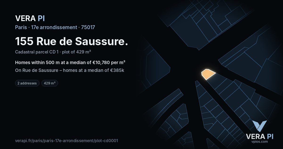 155 Rue de Saussure, 17e arrondissement at night – the plot lit, the parcels around coloured by the prices near them