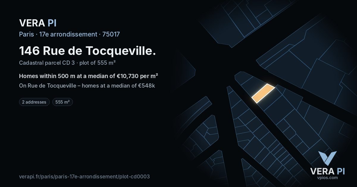 146 Rue de Tocqueville, 17e arrondissement at night – the plot lit, the parcels around coloured by the prices near them