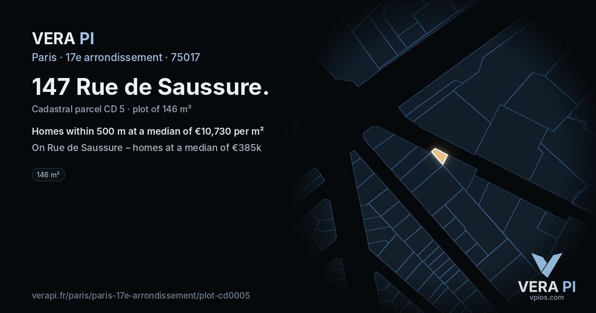 147 Rue de Saussure, 17e arrondissement at night – the plot lit, the parcels around coloured by the prices near them