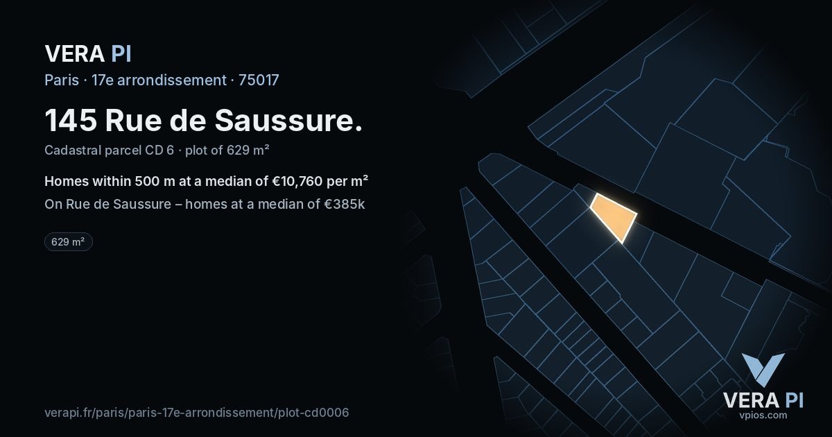145 Rue de Saussure, 17e arrondissement at night – the plot lit, the parcels around coloured by the prices near them
