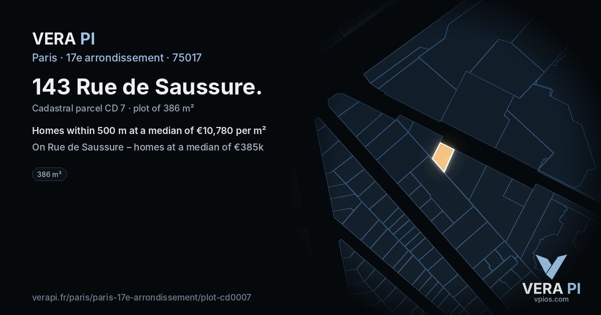 143 Rue de Saussure, 17e arrondissement at night – the plot lit, the parcels around coloured by the prices near them