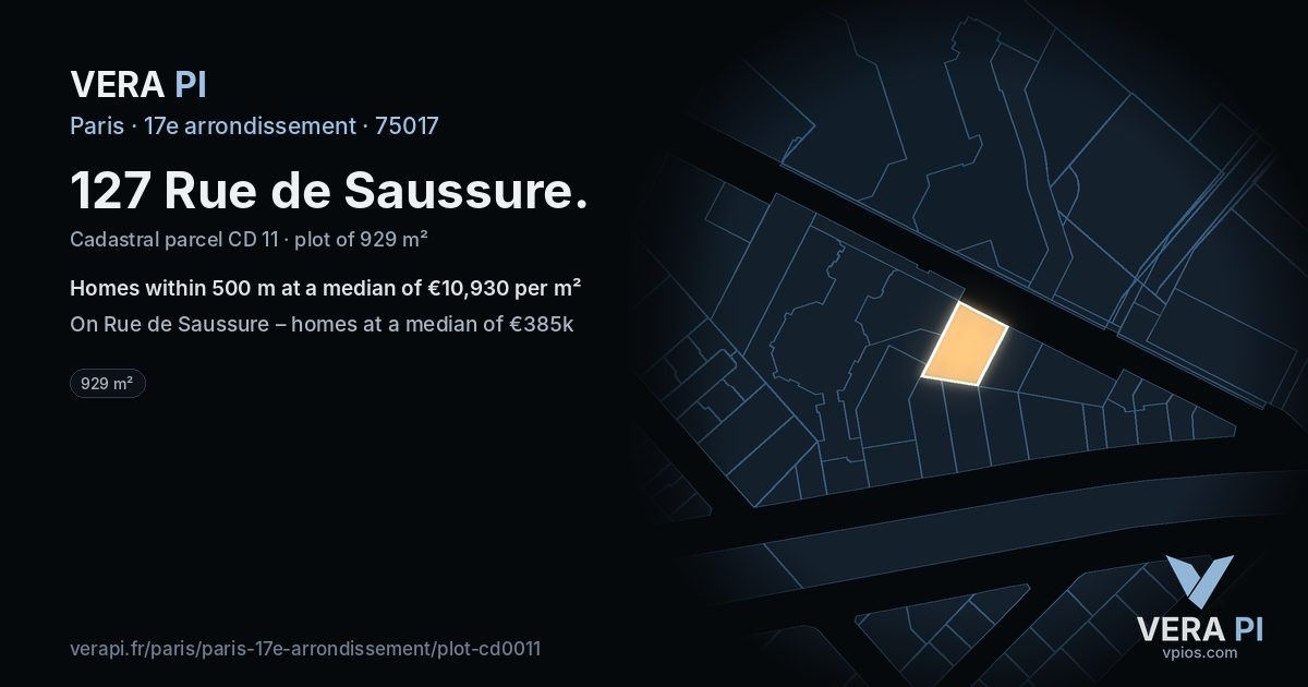 127 Rue de Saussure, 17e arrondissement at night – the plot lit, the parcels around coloured by the prices near them