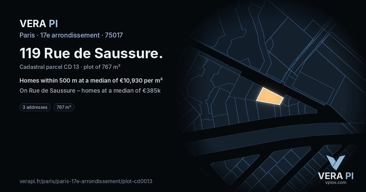 119 Rue de Saussure, 17e arrondissement at night – the plot lit, the parcels around coloured by the prices near them