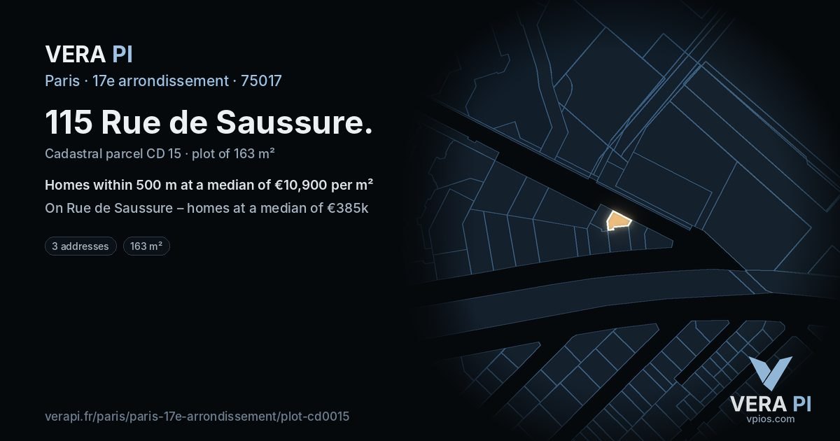 115 Rue de Saussure, 17e arrondissement at night – the plot lit, the parcels around coloured by the prices near them