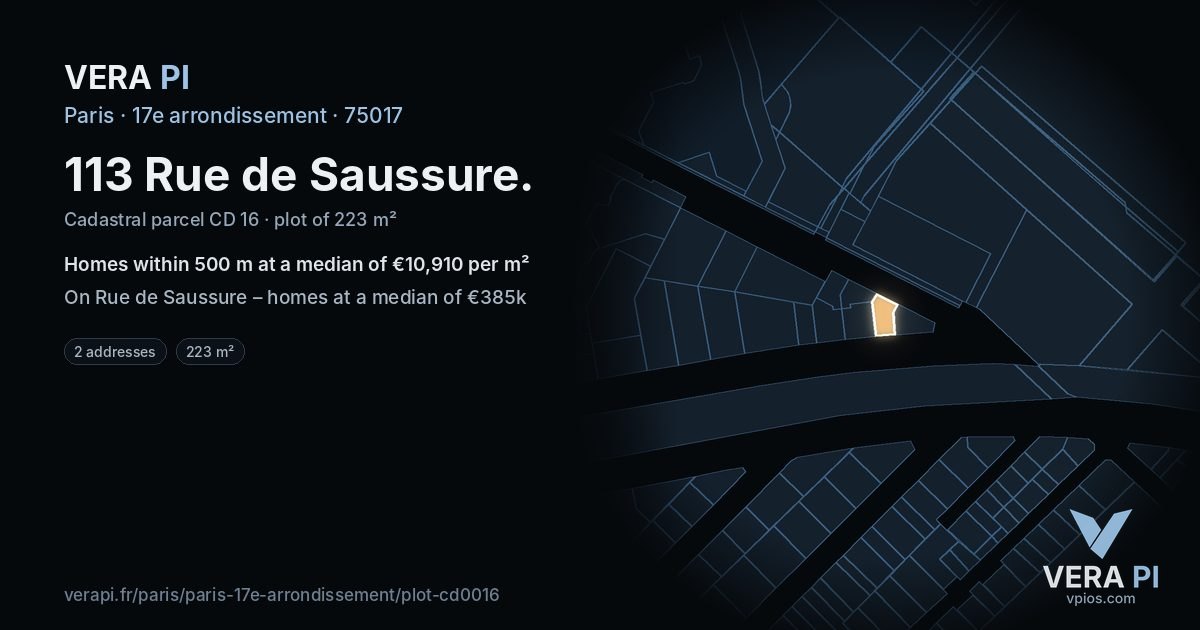 113 Rue de Saussure, 17e arrondissement at night – the plot lit, the parcels around coloured by the prices near them