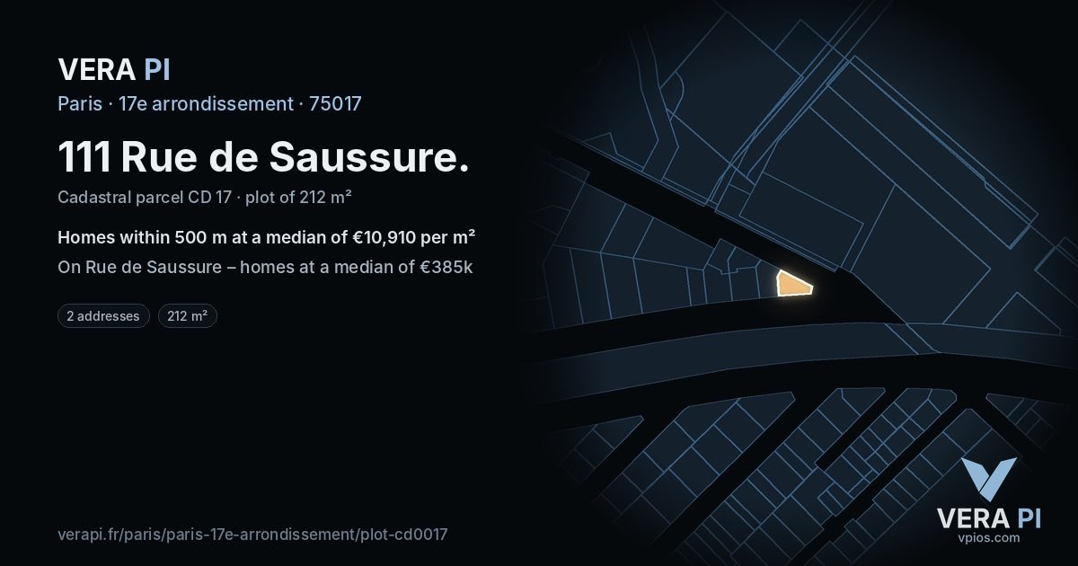 111 Rue de Saussure, 17e arrondissement at night – the plot lit, the parcels around coloured by the prices near them