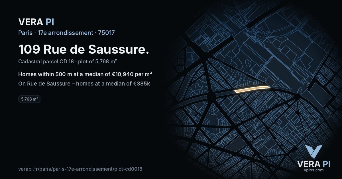 109 Rue de Saussure, 17e arrondissement at night – the plot lit, the parcels around coloured by the prices near them