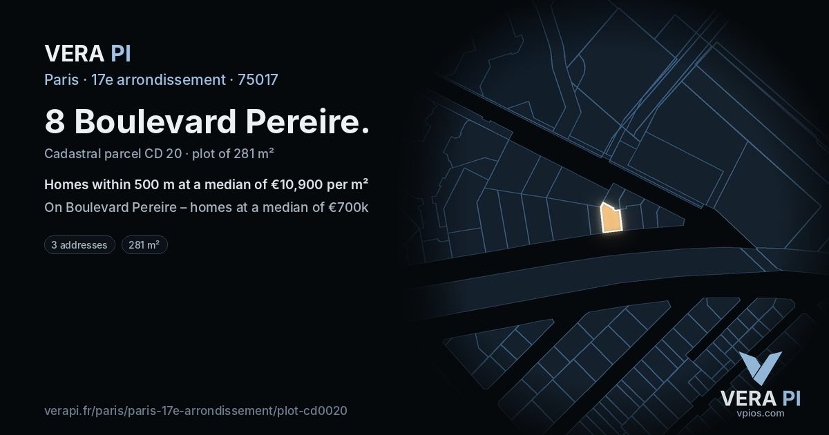 8 Boulevard Pereire, 17e arrondissement at night – the plot lit, the parcels around coloured by the prices near them