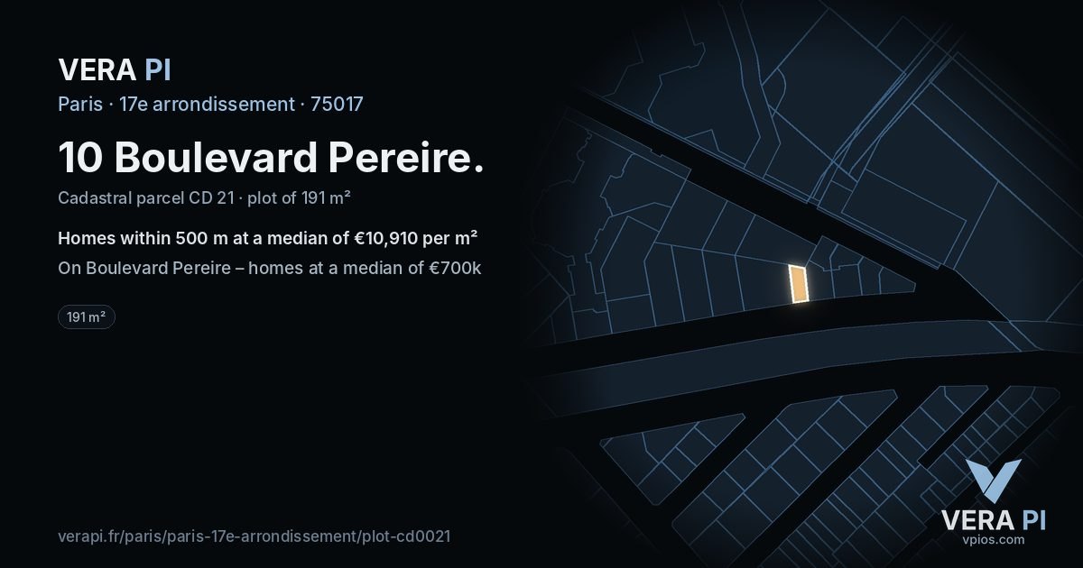 10 Boulevard Pereire, 17e arrondissement at night – the plot lit, the parcels around coloured by the prices near them