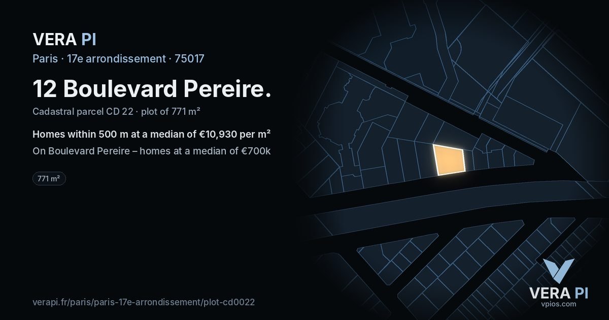 12 Boulevard Pereire, 17e arrondissement at night – the plot lit, the parcels around coloured by the prices near them