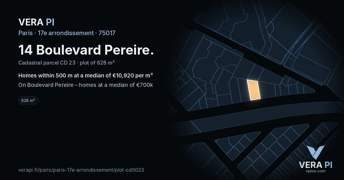14 Boulevard Pereire, 17e arrondissement at night – the plot lit, the parcels around coloured by the prices near them