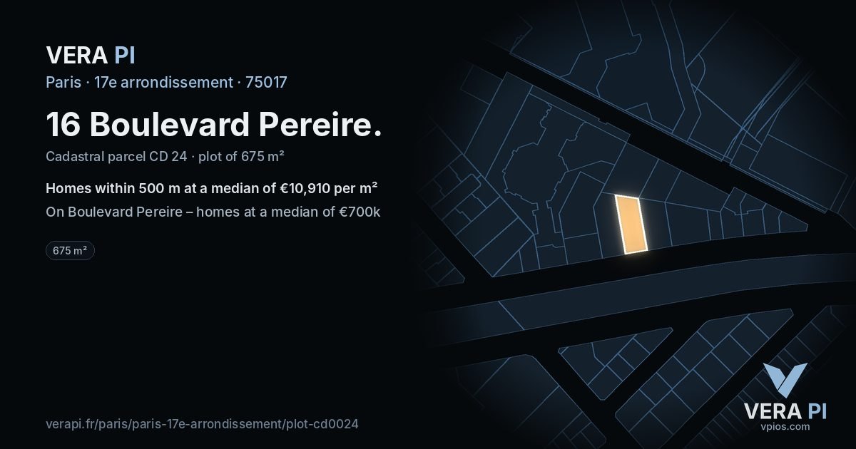 16 Boulevard Pereire, 17e arrondissement at night – the plot lit, the parcels around coloured by the prices near them