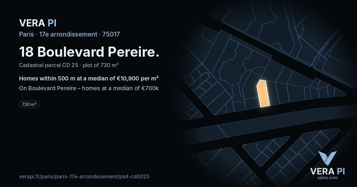 18 Boulevard Pereire, 17e arrondissement at night – the plot lit, the parcels around coloured by the prices near them