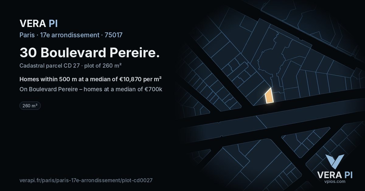 30 Boulevard Pereire, 17e arrondissement at night – the plot lit, the parcels around coloured by the prices near them