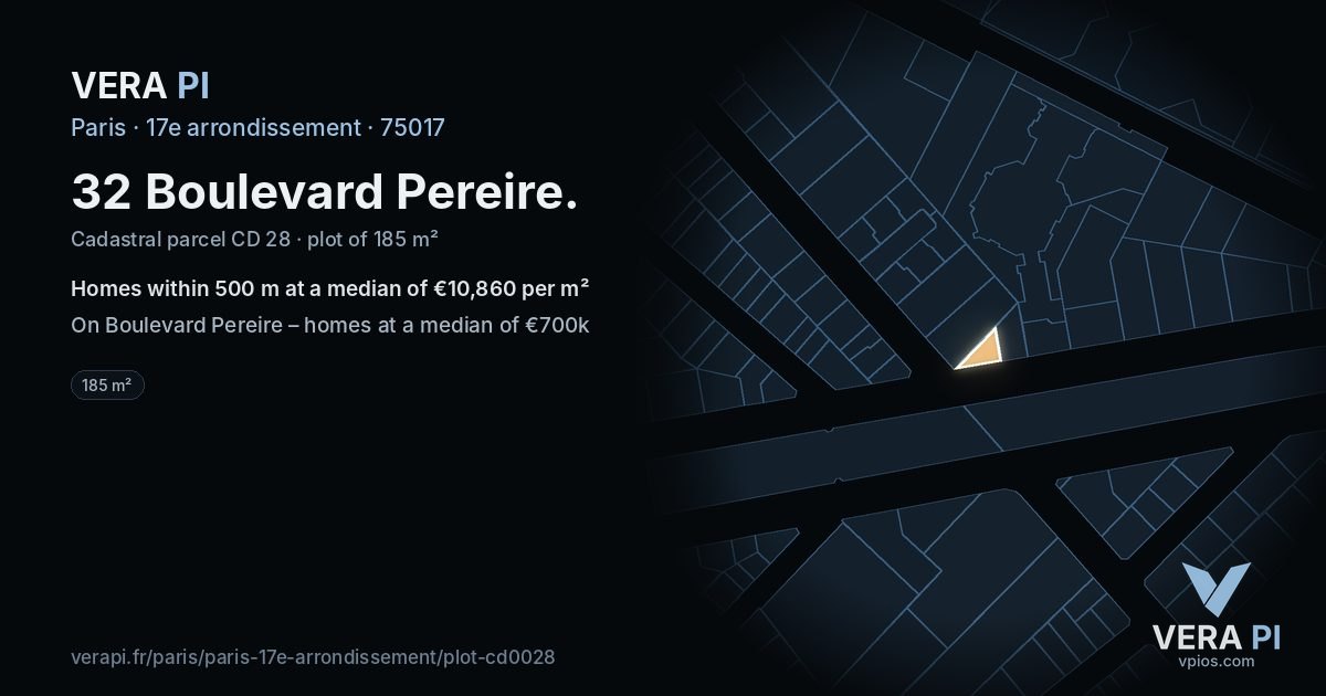 32 Boulevard Pereire, 17e arrondissement at night – the plot lit, the parcels around coloured by the prices near them