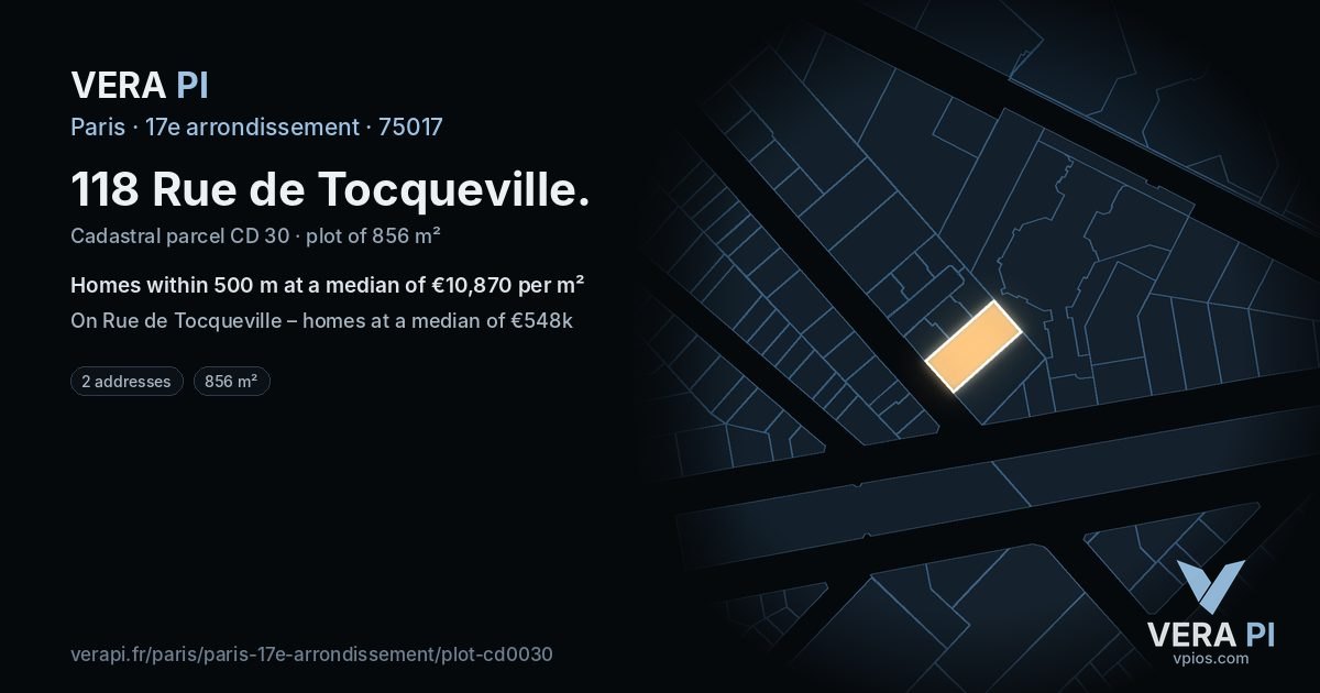 118 Rue de Tocqueville, 17e arrondissement at night – the plot lit, the parcels around coloured by the prices near them