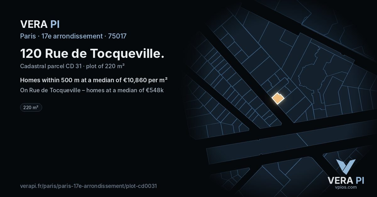 120 Rue de Tocqueville, 17e arrondissement at night – the plot lit, the parcels around coloured by the prices near them