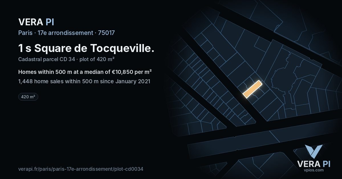 1 s Square de Tocqueville, 17e arrondissement at night – the plot lit, the parcels around coloured by the prices near them